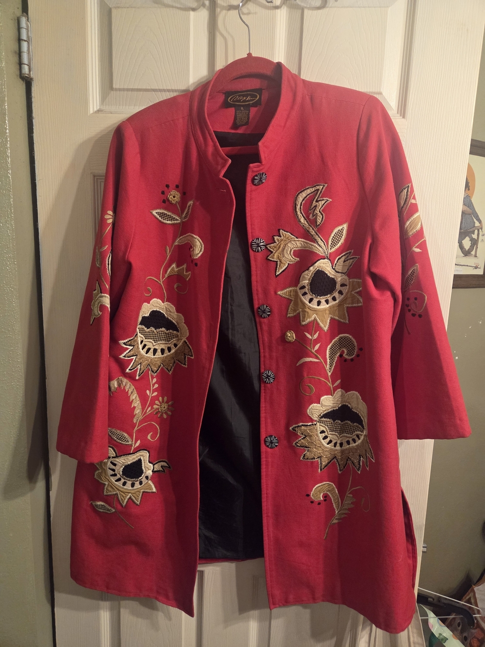 Embroidered Red Women's Coat